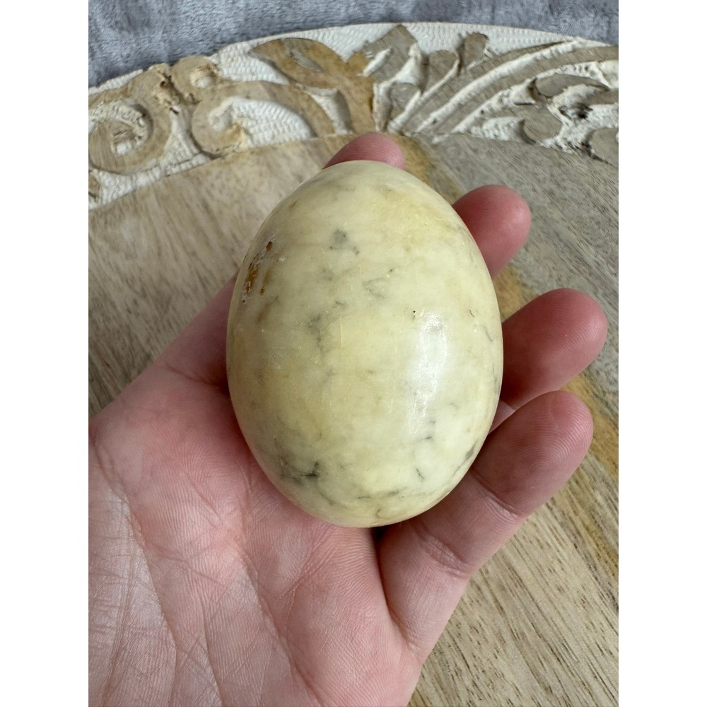 Decorative Stone Egg Natural Marble Beige Speckled Paperweight Display Accent